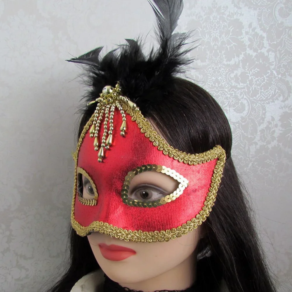 FESTIVAL MASK, RED & GOLD, MASKED BALL, COSTUME PARTY, HALLOWEEN, OPERA, PARADE